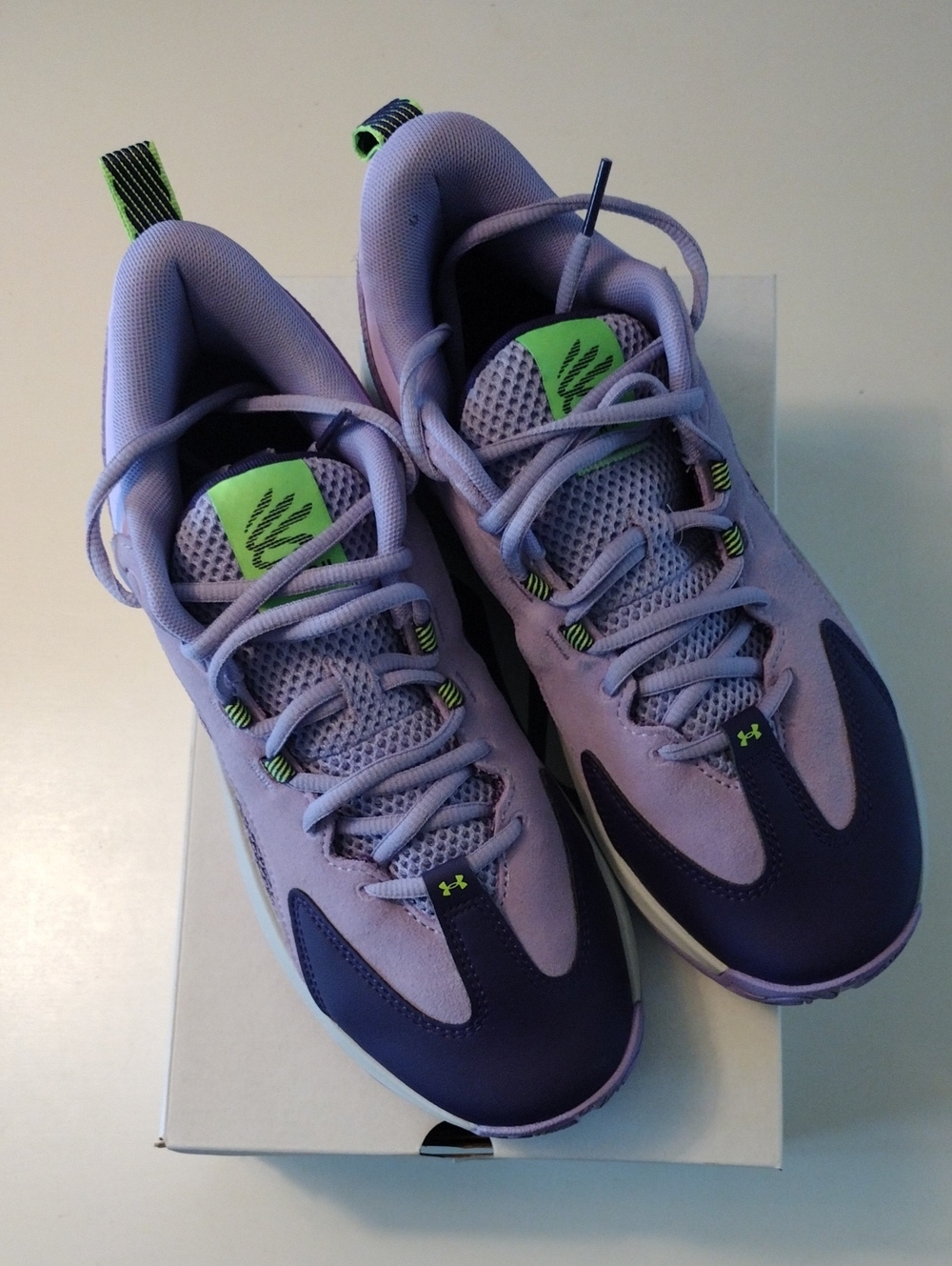 Under Armour Curry 3Z 25 Lavender and Purple Sneakers with Neon Green Accents